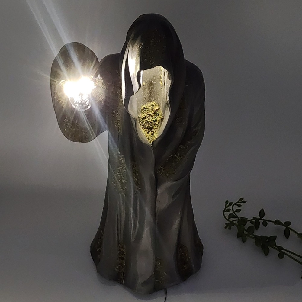 Martha Stewart Halloween Grim Reaper Figurine Gray Mossy Light Up Skull Gothic